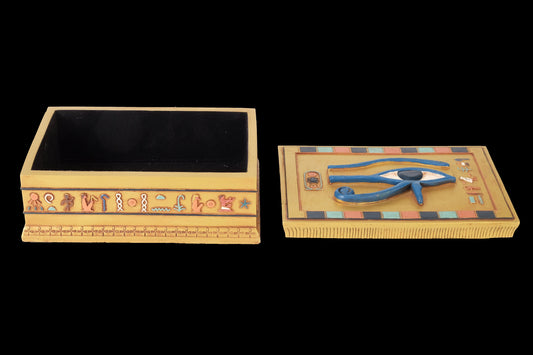 Unique Ancient Egyptian Art Box Heavy decorative Eye of Horus Unique hand painted colored made in Egypt.