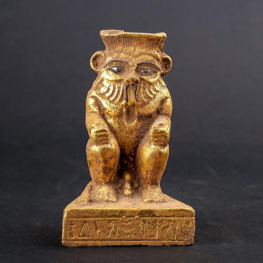 Egyptian statue of Bes ancient Egypt made of heavy stone gold leaf hand painted made in Egypt