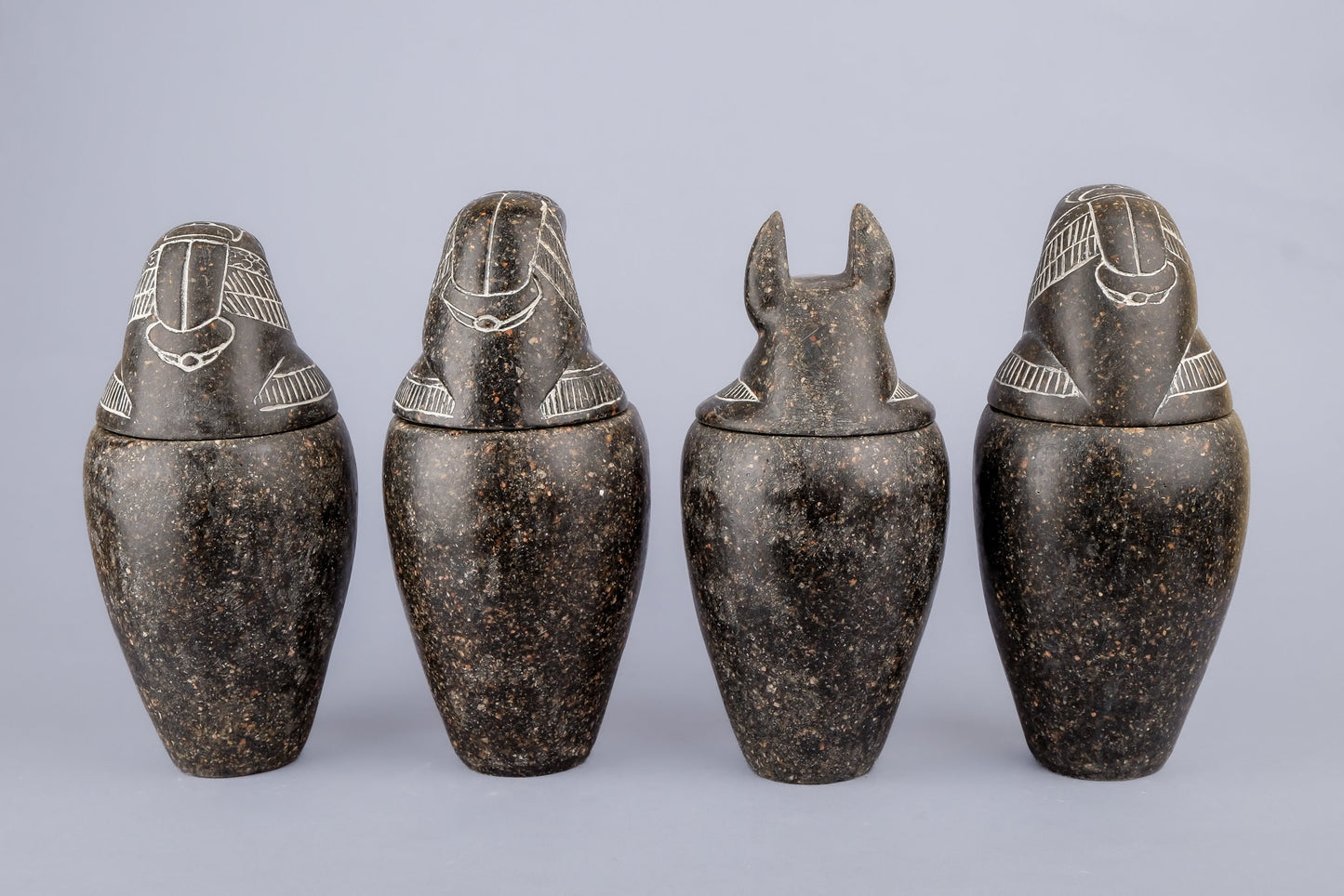 Canopic Jars Large Sculpture Hieroglyph Set four Egyptian Art heavy granite stone made in Egypt