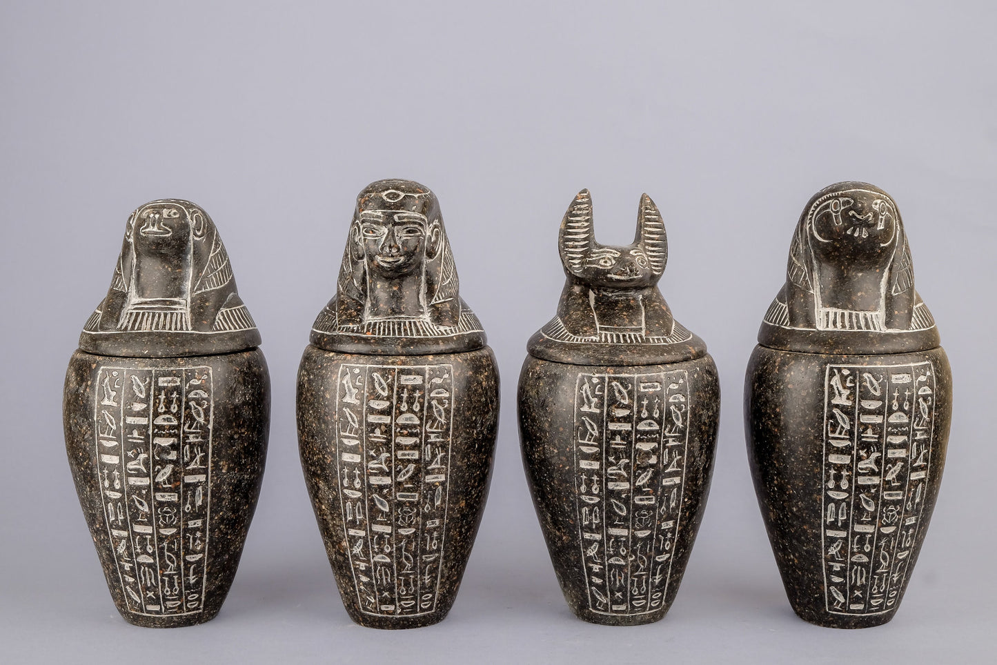 Canopic Jars Large Sculpture Hieroglyph Set four Egyptian Art heavy granite stone made in Egypt