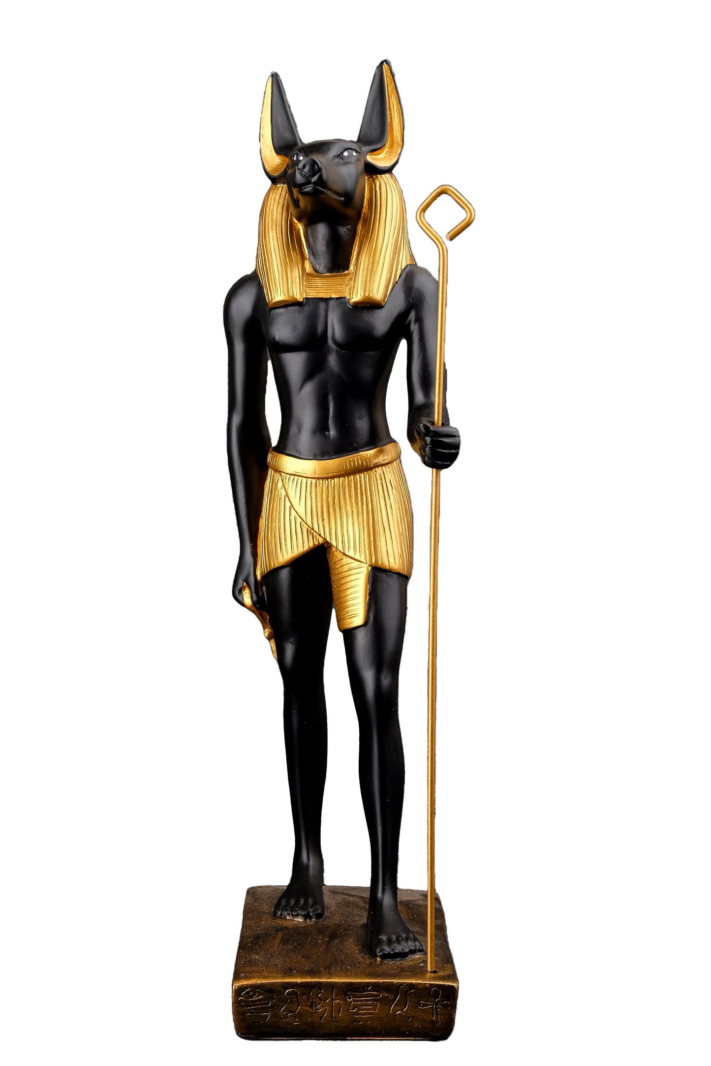 A unique ancient Egyptian statue of Anubis Jackal God of afterlife and mummification unique large gold and black hand painted