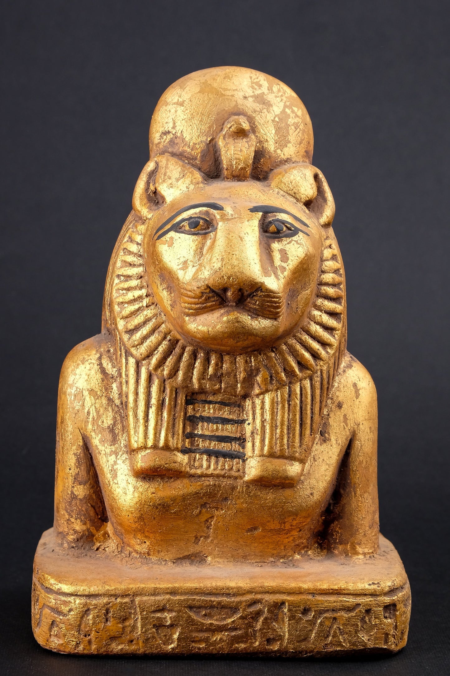 Unique statue of goddess Sekhmet sculpture heavy stone gold leaf hand painted made in Egypt