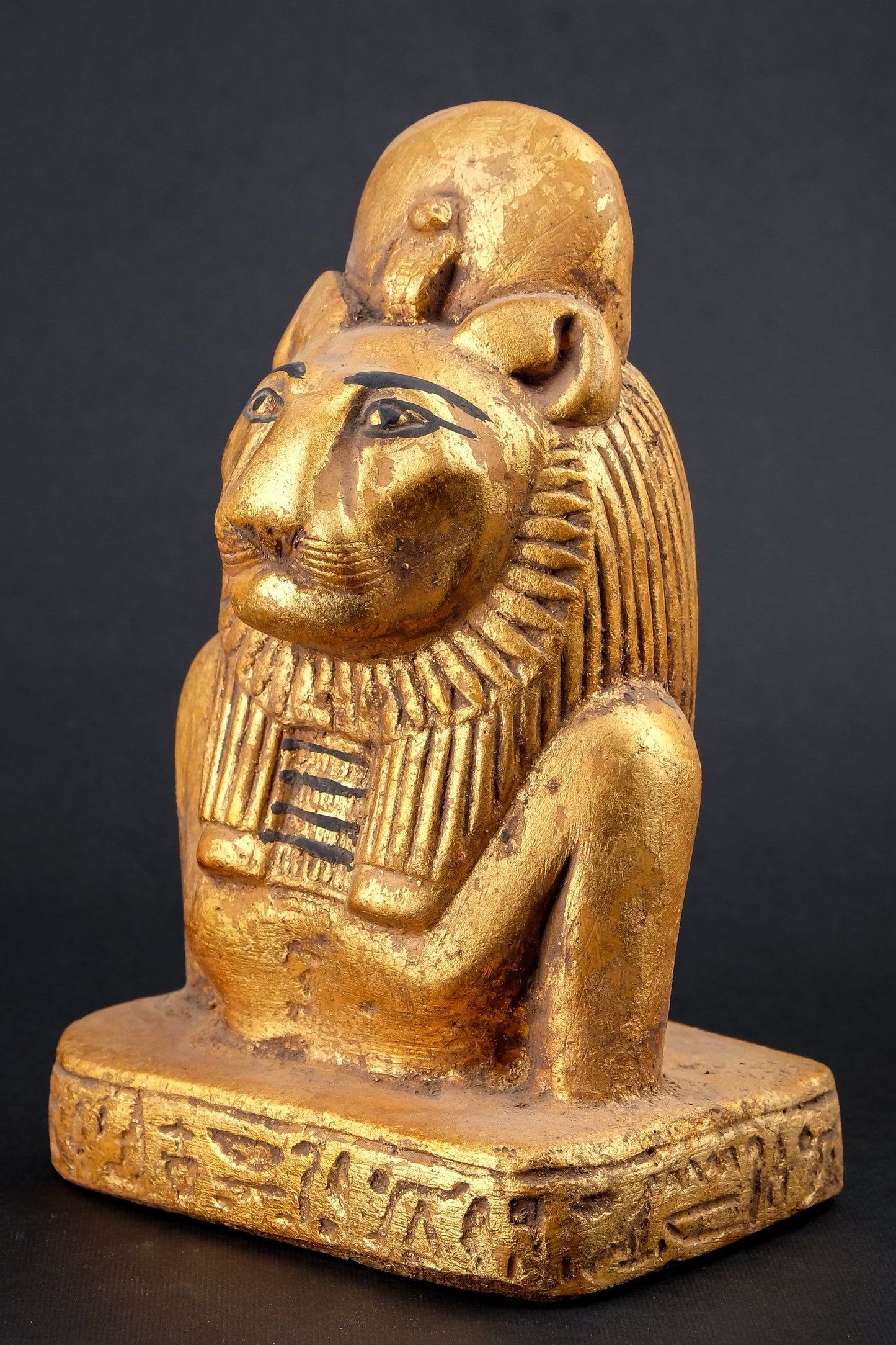 Unique statue of goddess Sekhmet sculpture heavy stone gold leaf hand painted made in Egypt