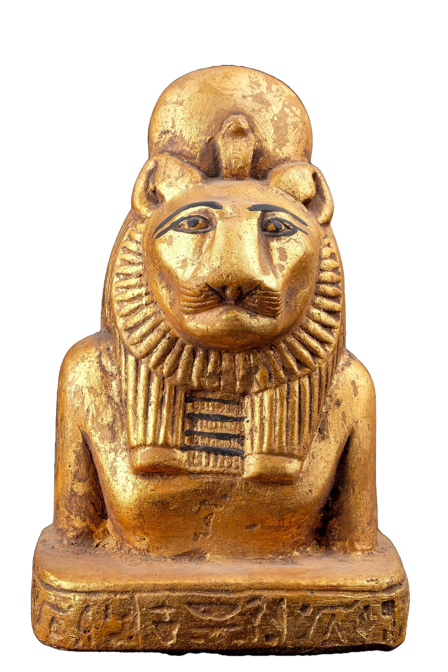 Unique statue of goddess Sekhmet sculpture heavy stone gold leaf hand painted made in Egypt