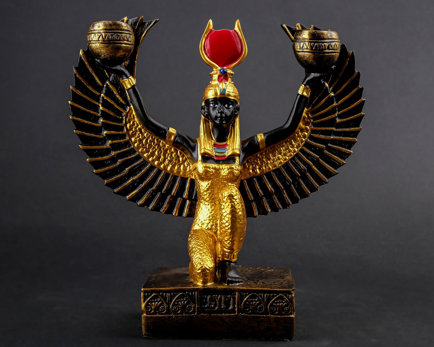 Isis Wings Goddess Figurine unique hand painted colored Egyptian art made in Egypt