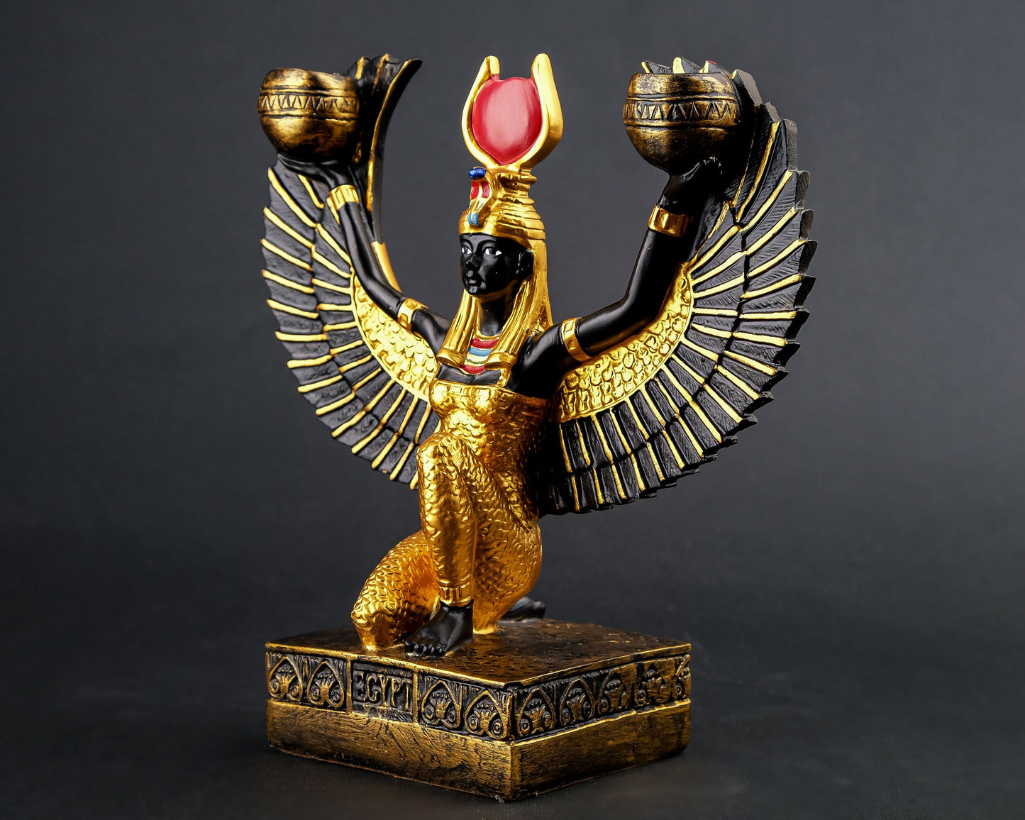 Isis Wings Goddess Figurine unique hand painted colored Egyptian art made in Egypt