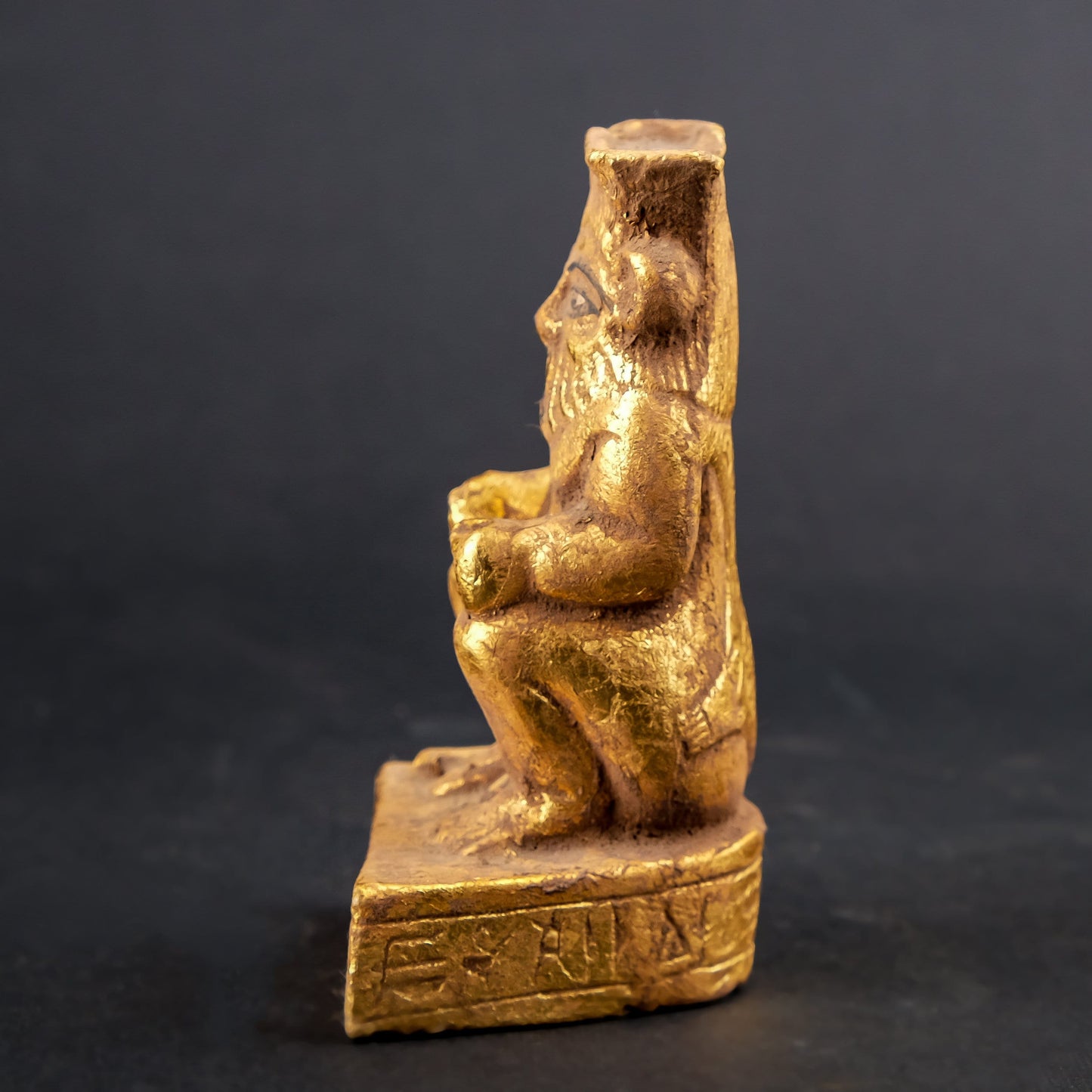 Egyptian statue of Bes ancient Egypt made of heavy stone gold leaf hand painted made in Egypt