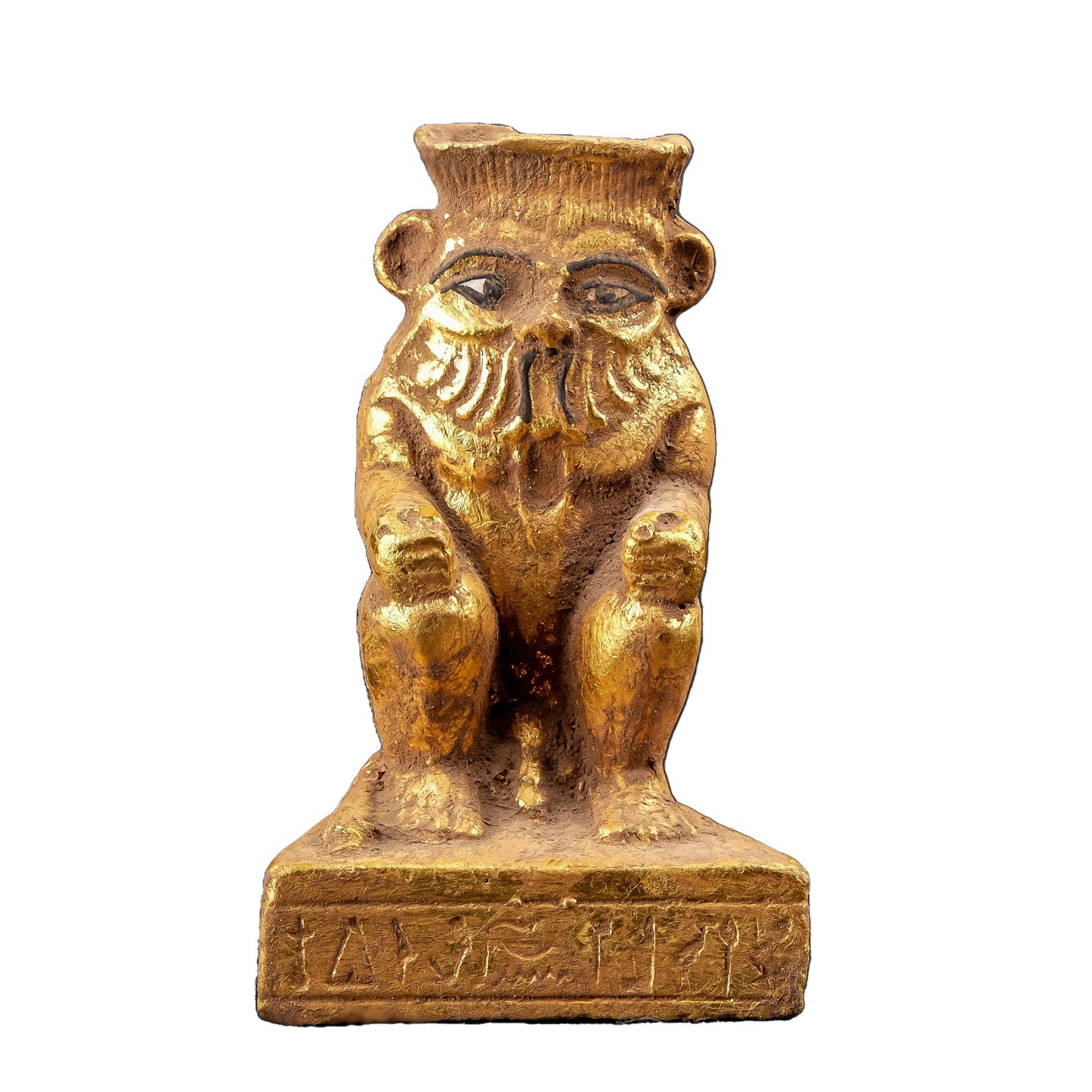 Egyptian statue of Bes ancient Egypt made of heavy stone gold leaf hand painted made in Egypt