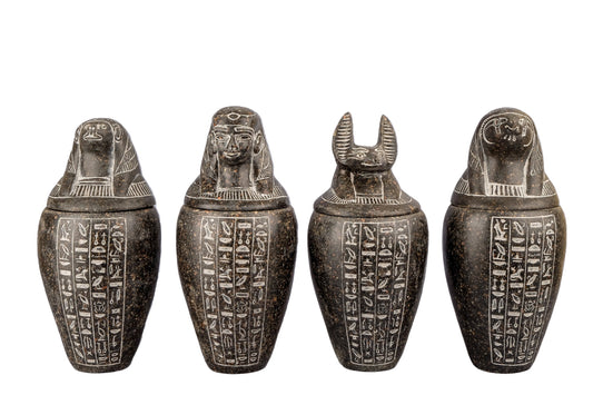 Canopic Jars Large Sculpture Hieroglyph Set four Egyptian Art heavy granite stone made in Egypt