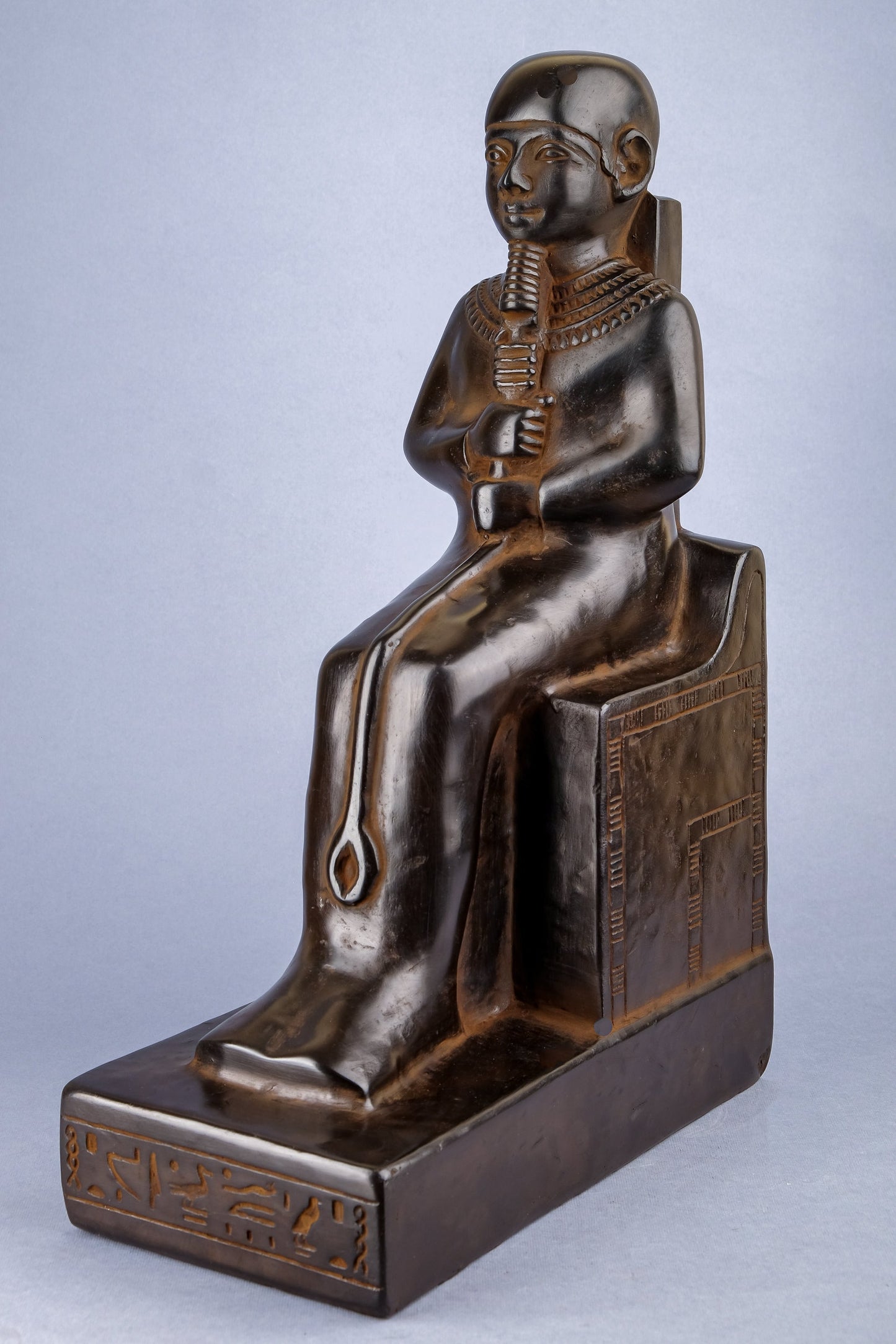 Seated statue of Ptah symbol of Memphis and craftsmen lord of truth, unique large black made in Egypt