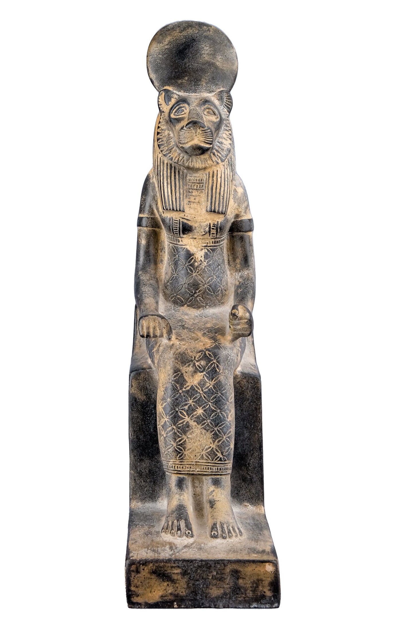 Seated statue of Sekhmet warrior symbol of war black large heavy stone unique altar statue replica ancient Egyptian Art made in Egypt