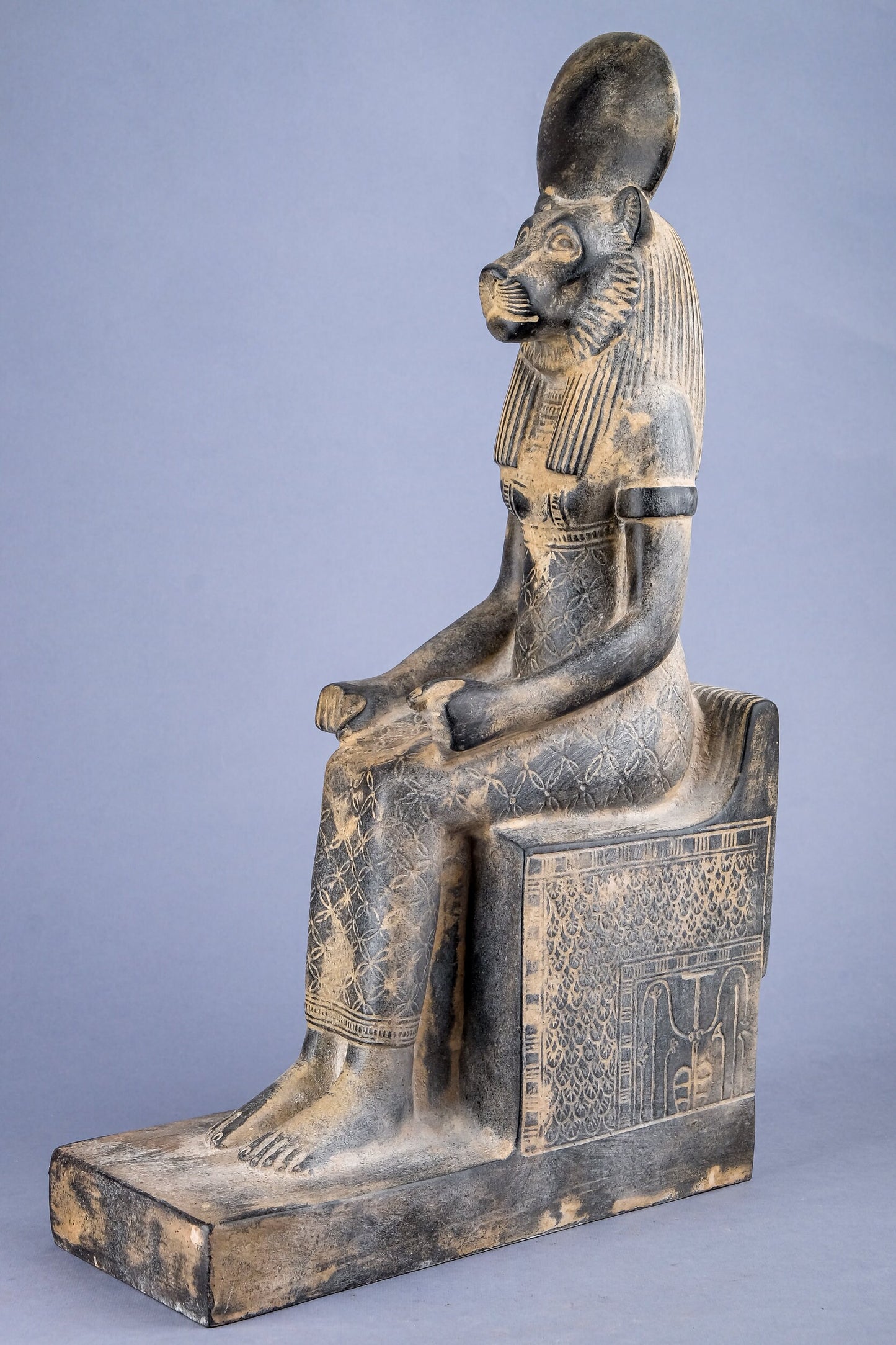 Seated statue of Sekhmet warrior symbol of war black large heavy stone unique altar statue replica ancient Egyptian Art made in Egypt