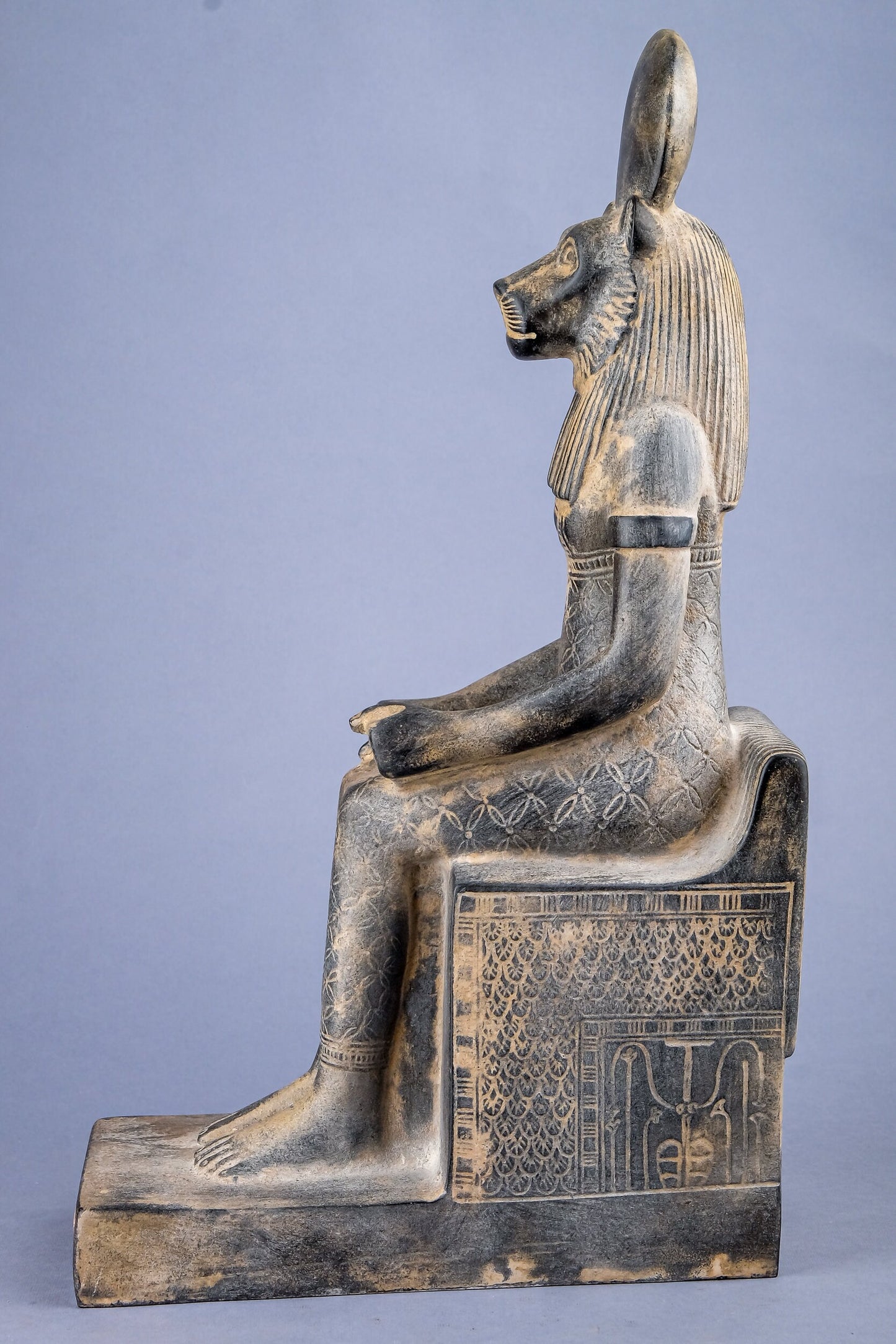 Seated statue of Sekhmet warrior symbol of war black large heavy stone unique altar statue replica ancient Egyptian Art made in Egypt