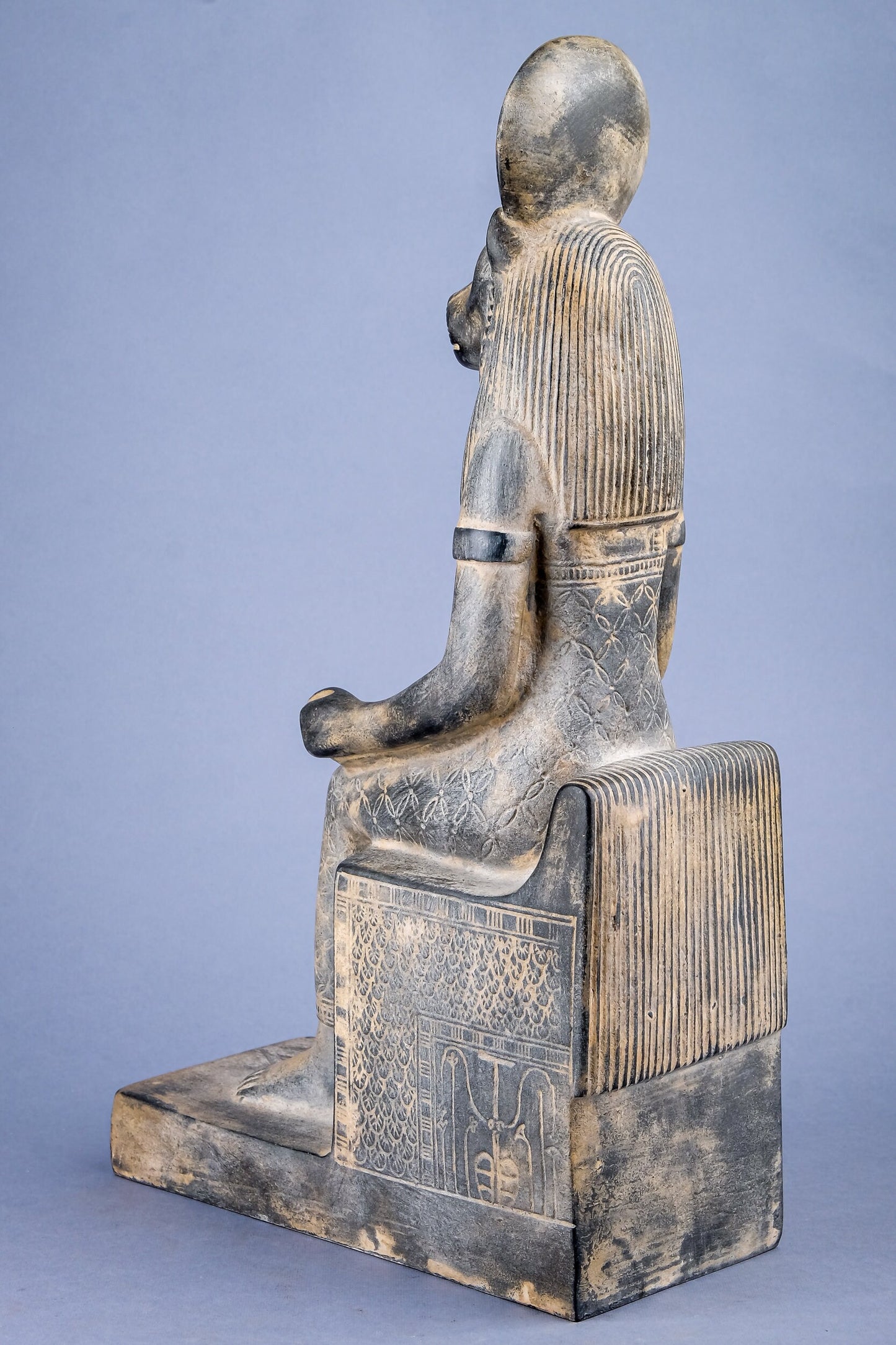 Seated statue of Sekhmet warrior symbol of war black large heavy stone unique altar statue replica ancient Egyptian Art made in Egypt