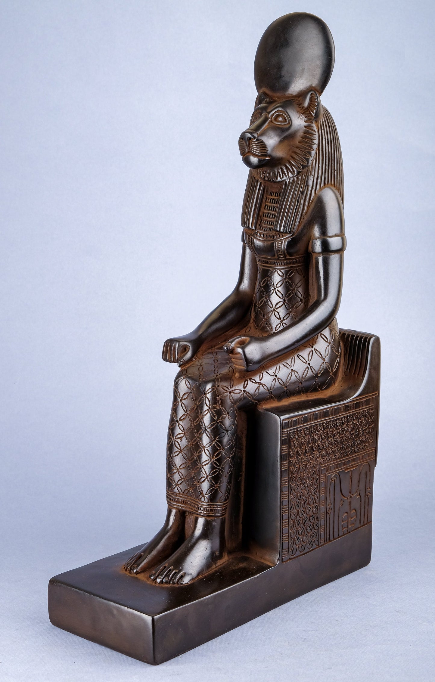 Seated statue of Sekhmet warrior Goddess of war black large stone unique altar statue replica ancient Egyptian Art made in Egypt