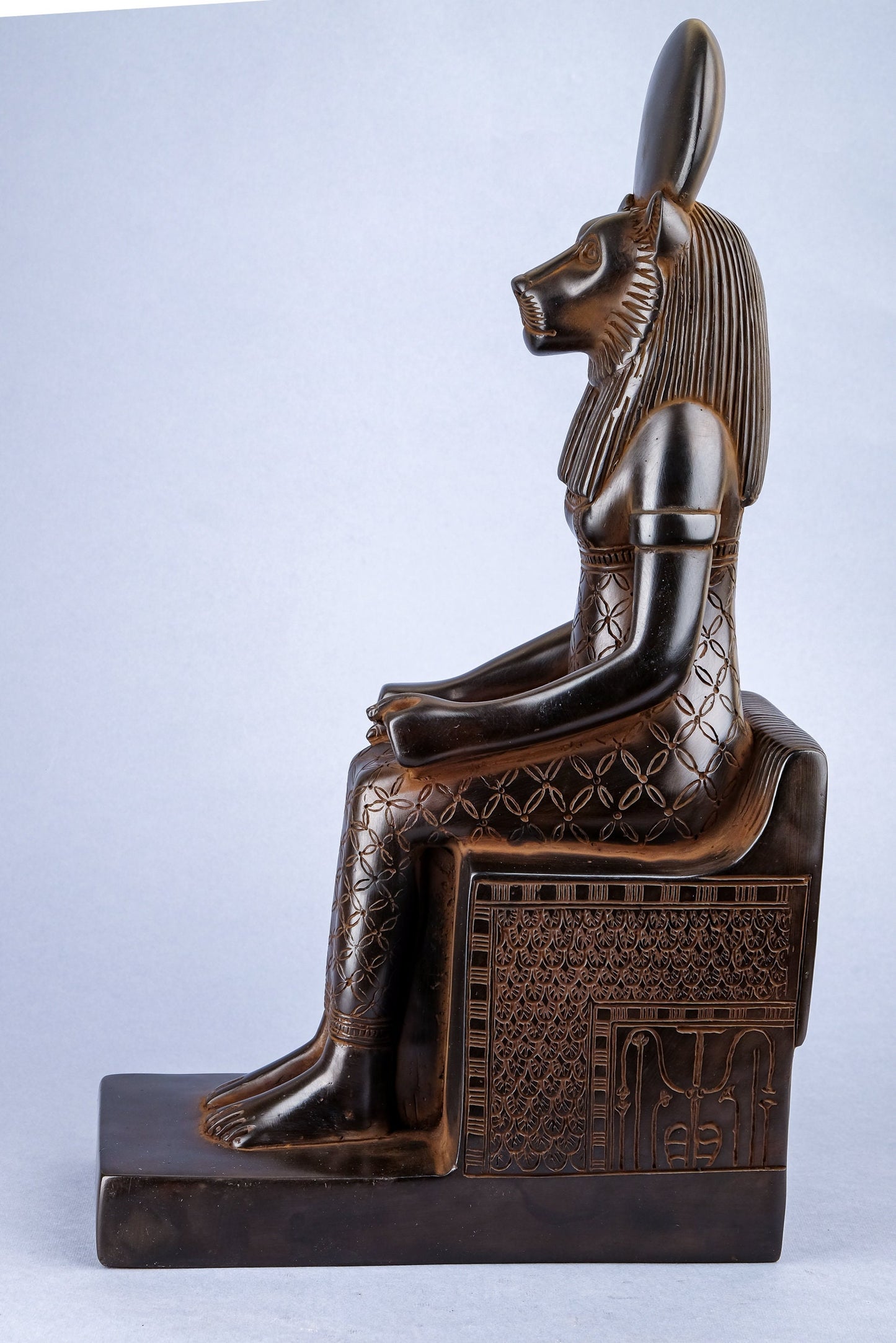 Seated statue of Sekhmet warrior Goddess of war black large stone unique altar statue replica ancient Egyptian Art made in Egypt