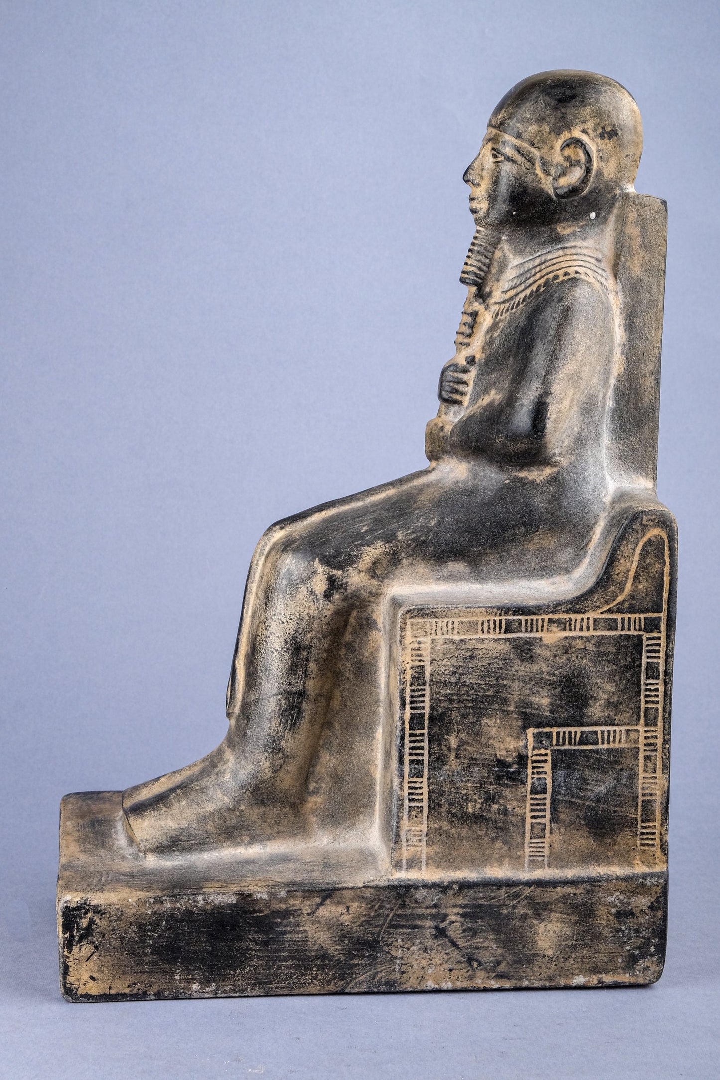 Unique Ancient Egyptian seated statue of Ptah god of Memphis and craftsmen lord of truth, unique large heavy black stone made in Egypt