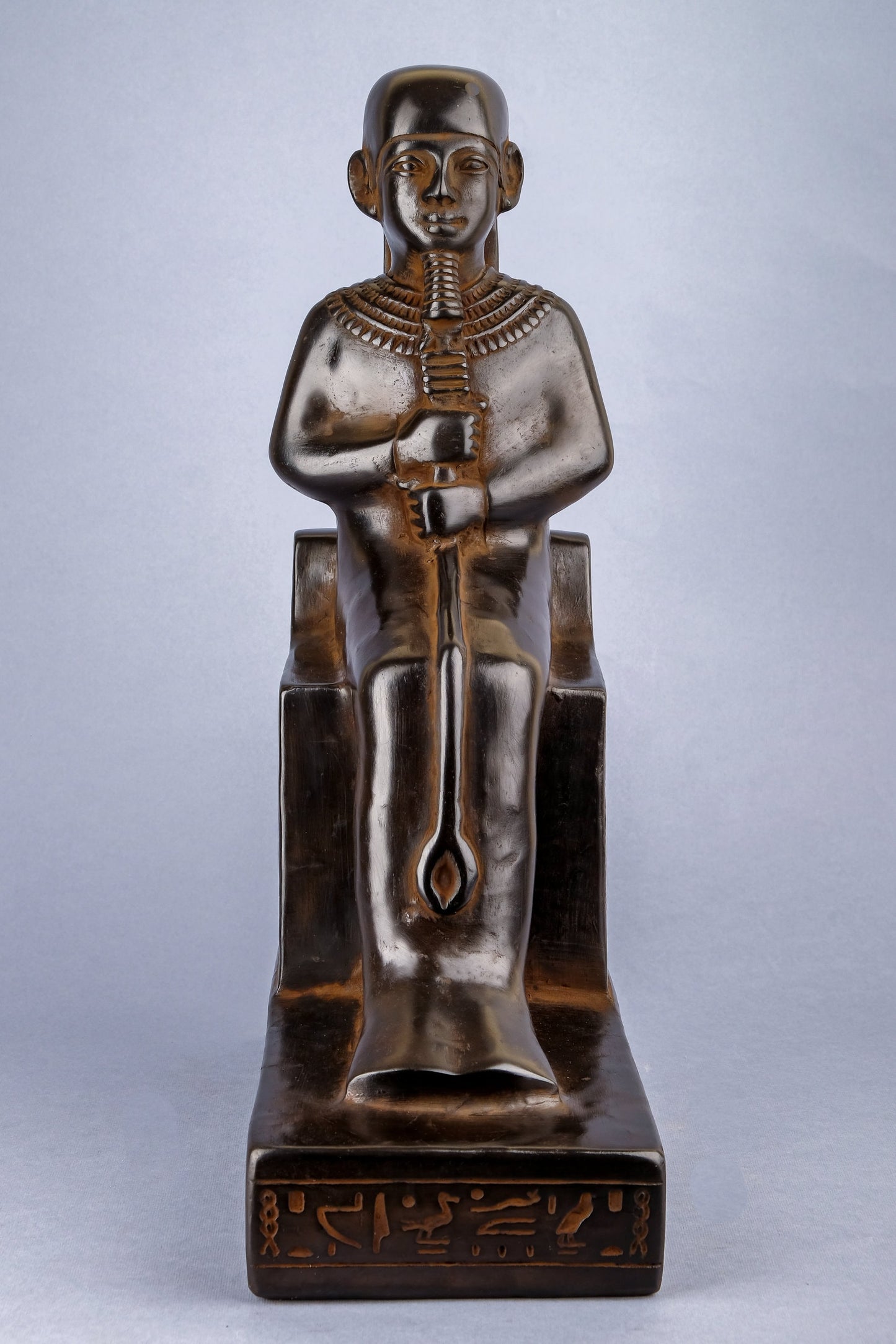 Seated statue of Ptah symbol of Memphis and craftsmen lord of truth, unique large black made in Egypt