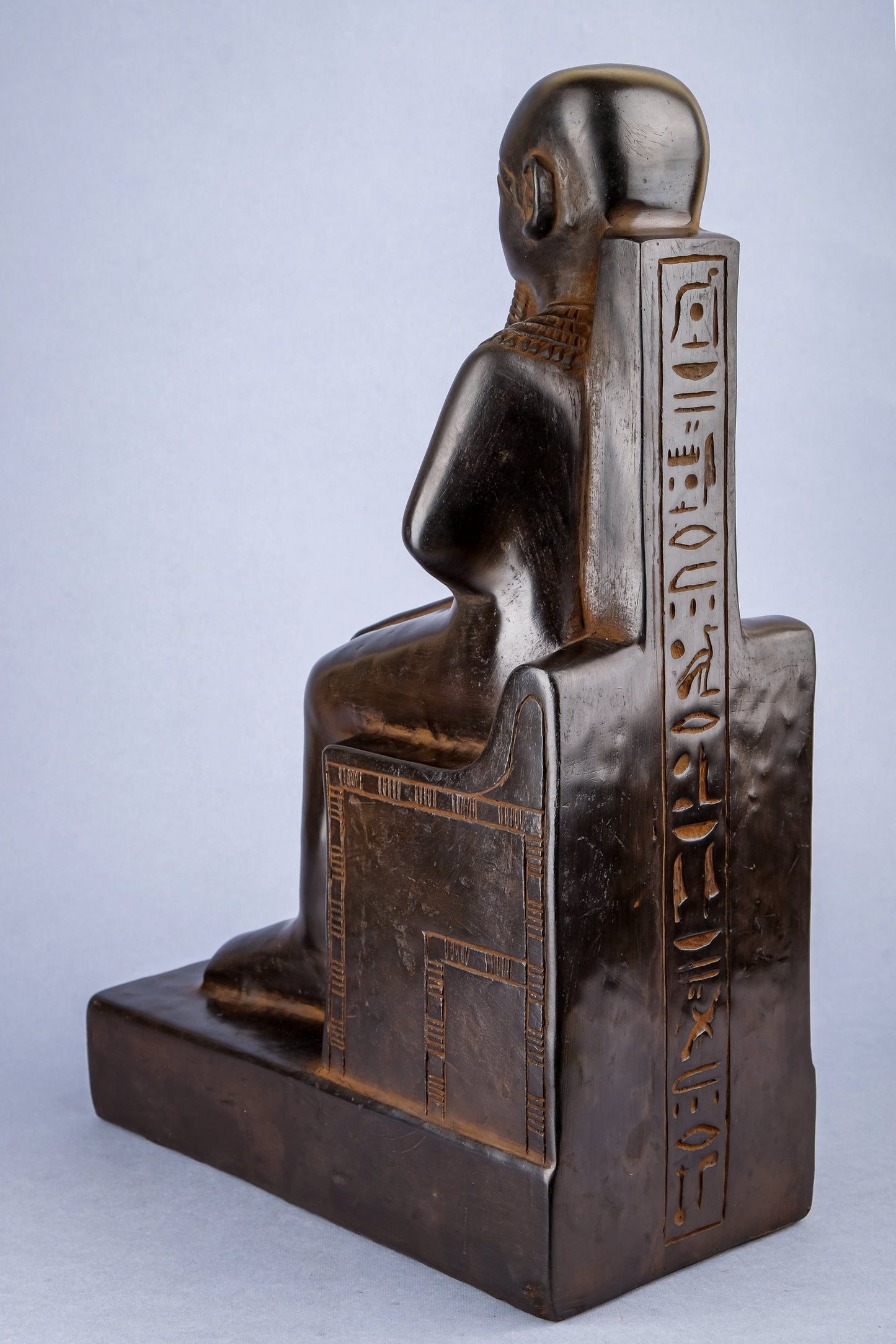 Seated statue of Ptah symbol of Memphis and craftsmen lord of truth, unique large black made in Egypt