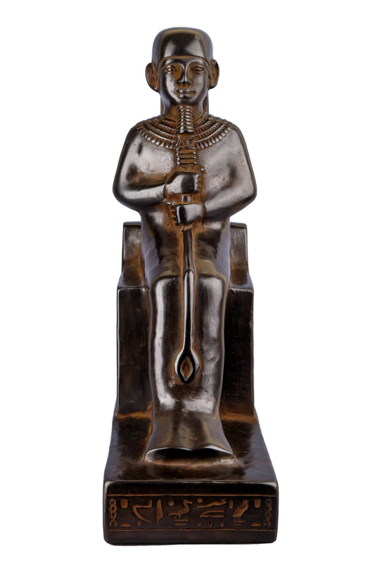 Seated statue of Ptah symbol of Memphis and craftsmen lord of truth, unique large black made in Egypt