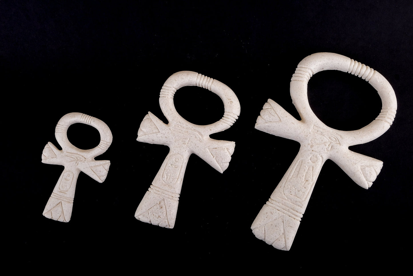 Ancient Egyptian Set of 3 Egyptian Ankhs Handmade from Alabaster stone made in Egypt