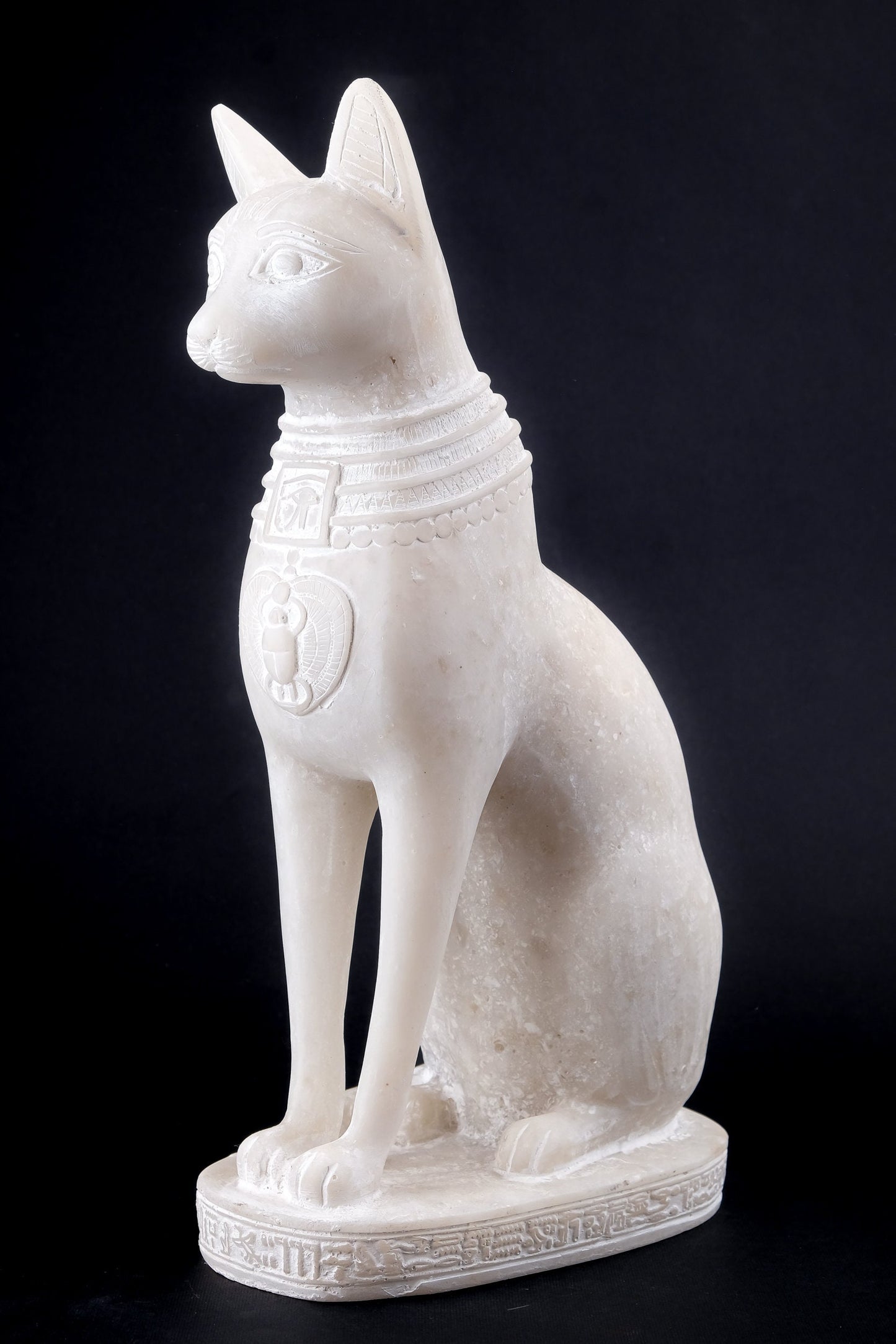 Unique Egyptian statue goddess cat Bastet large Sculpture marble stone unique heavy stone with front scarab, eye of Horus made in Egypt