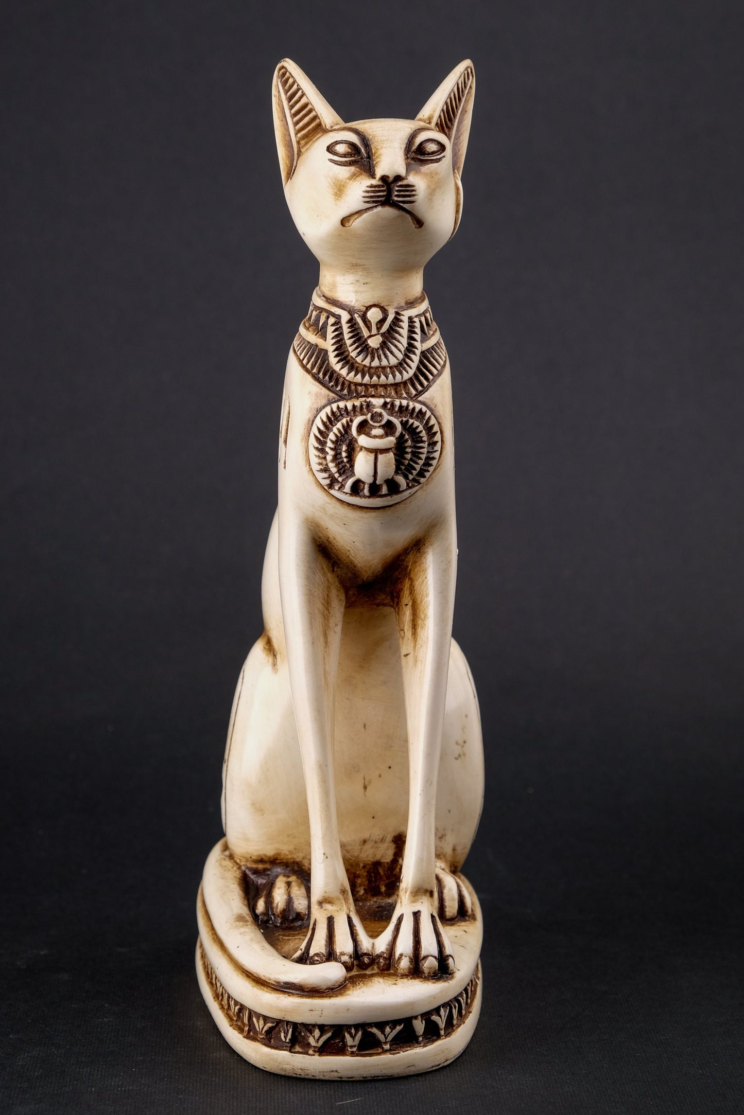 Unique Egyptian statue goddess cat Bastet Polystone Sculpture with front Scarab made in Egypt