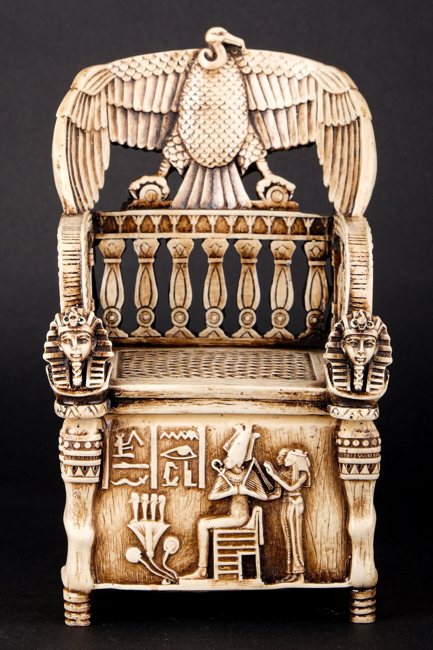 Replica King Tutankhamun Throne as a jewelry box with the Egyptian decoration made in Egypt