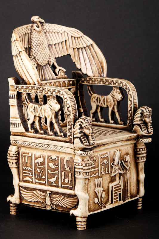 Replica King Tutankhamun Throne as a jewelry box with the Egyptian decoration made in Egypt