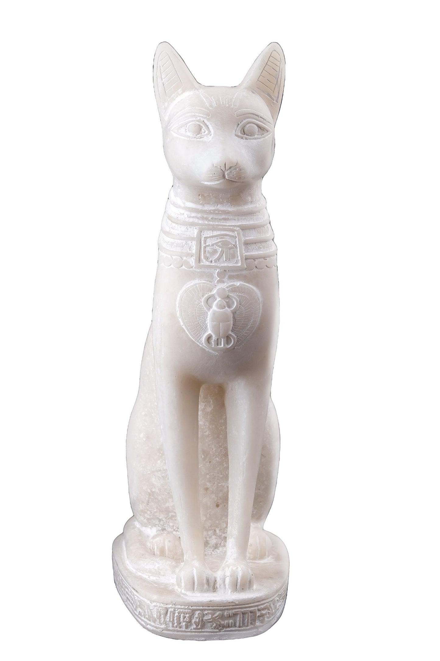 Unique Egyptian statue goddess cat Bastet large Sculpture marble stone unique heavy stone with front scarab, eye of Horus made in Egypt