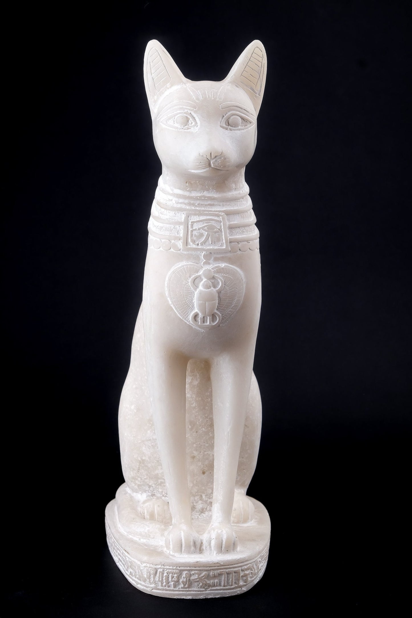 Unique Egyptian statue goddess cat Bastet large Sculpture marble stone unique heavy stone with front scarab, eye of Horus made in Egypt