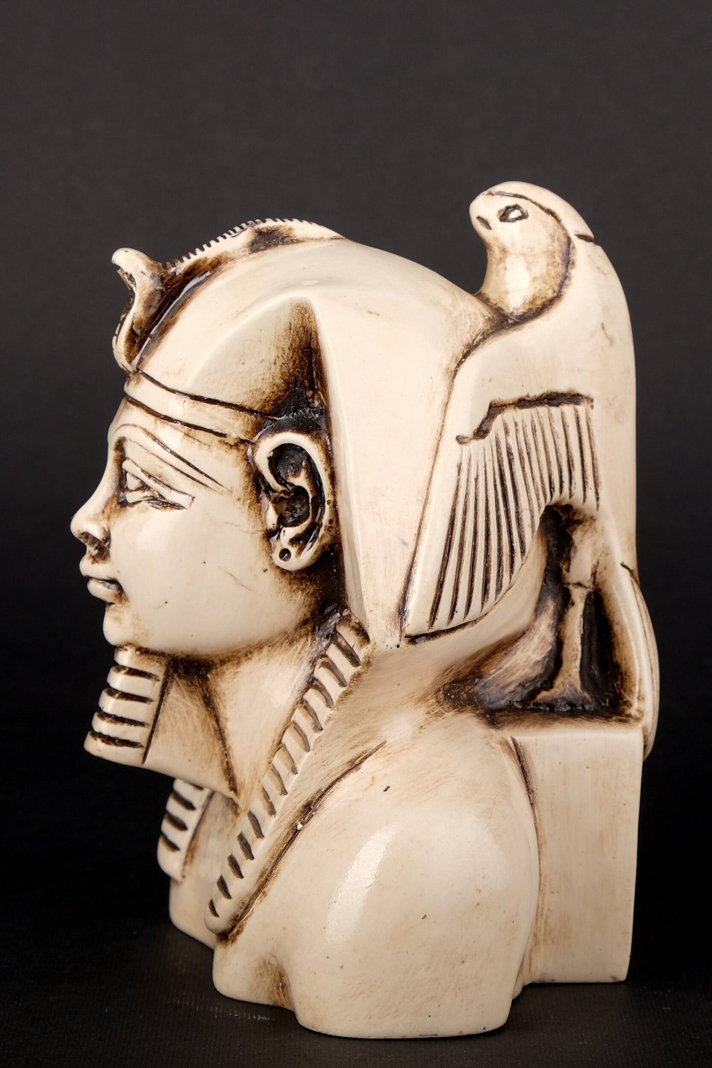 ancient Egyptian bust of King Khafre with a Falcon on his head heavy solid stone made in Egypt