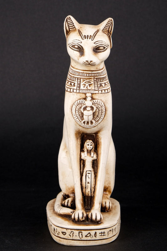 Ancient Egyptian statue of Bastet cat heavy limestone stone made in Egypt