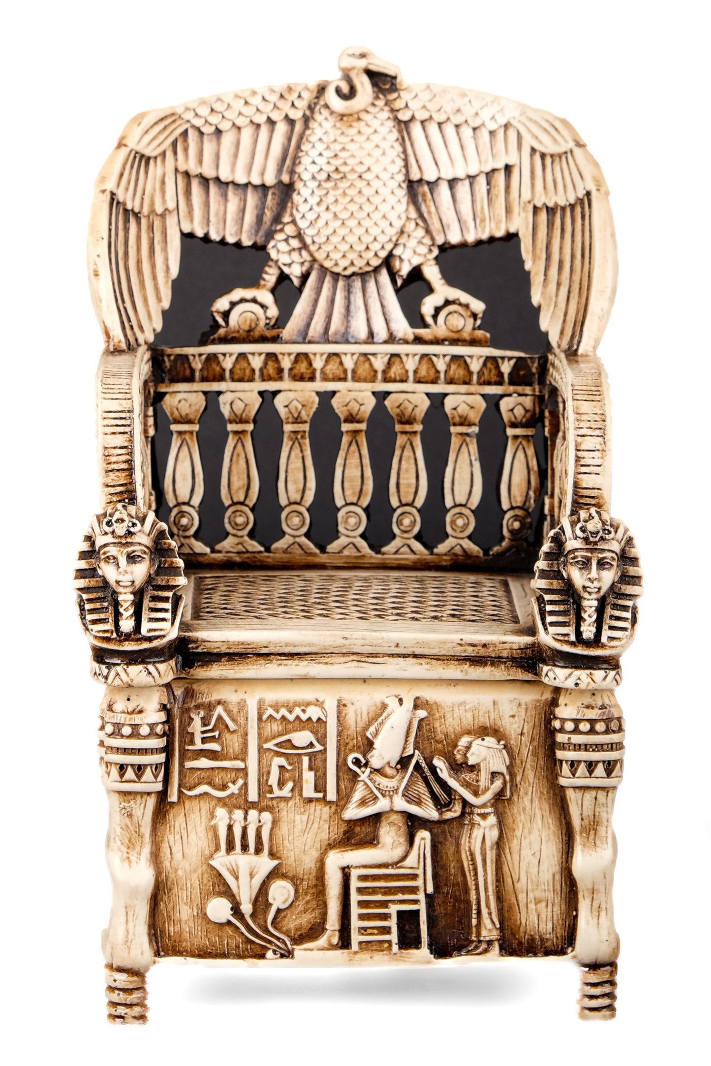 Replica King Tutankhamun Throne as a jewelry box with the Egyptian decoration made in Egypt