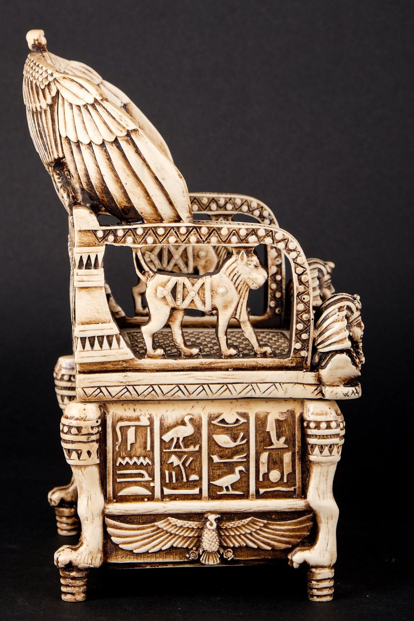 Replica King Tutankhamun Throne as a jewelry box with the Egyptian decoration made in Egypt