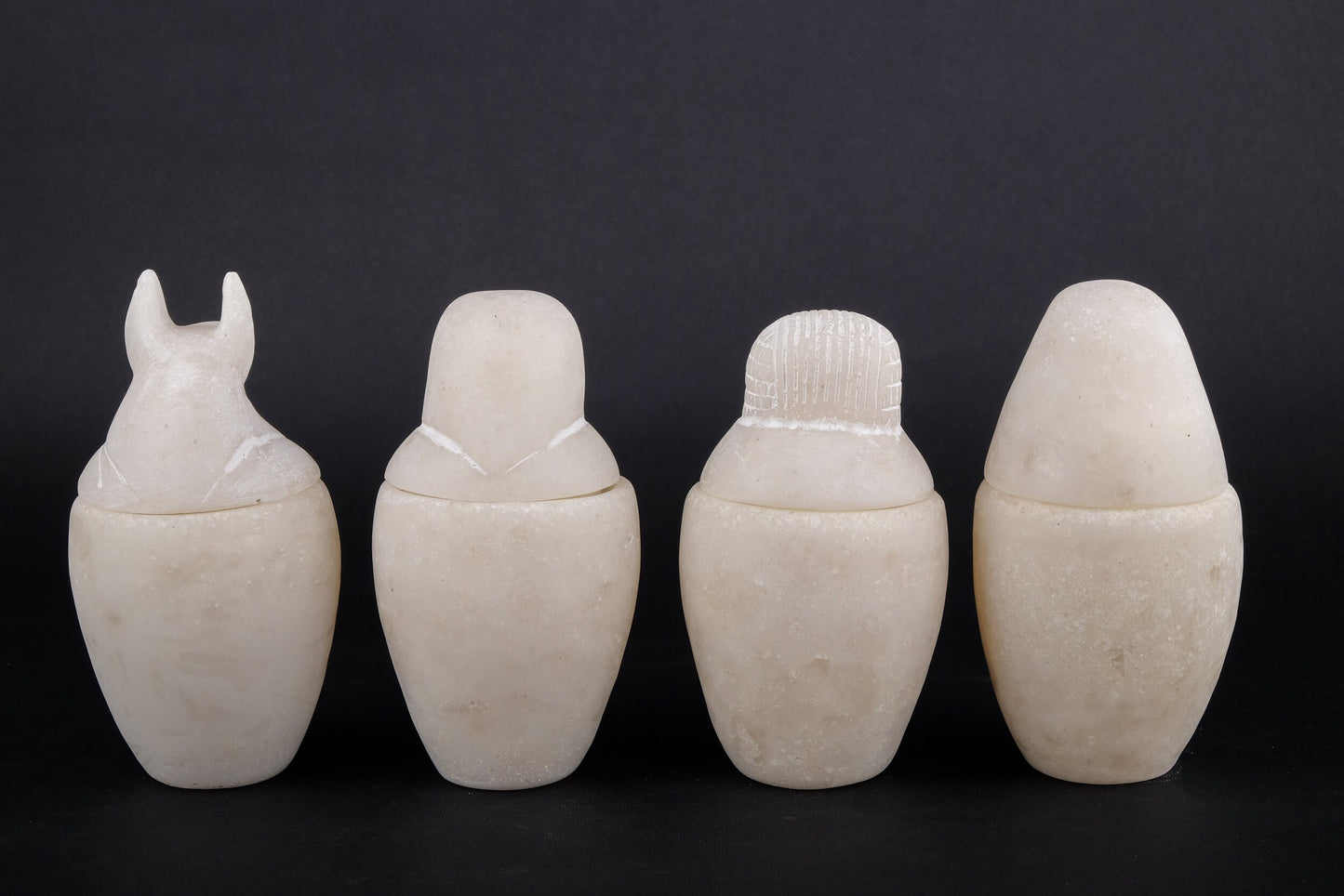 Canopic jars Sons of Horus sculpture Set four Egyptian Art Alabaster stone made in Egypt