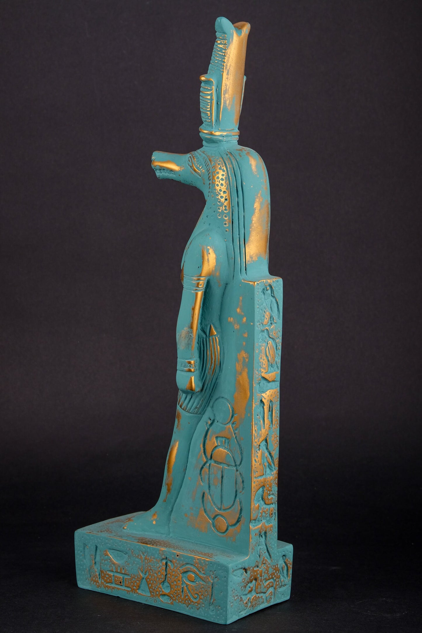 Statue of Egyptian Sobek Nile crocodile symbol of the Nile Sobek (also called Sebek) - Green statue with gold antique color Made in Egypt