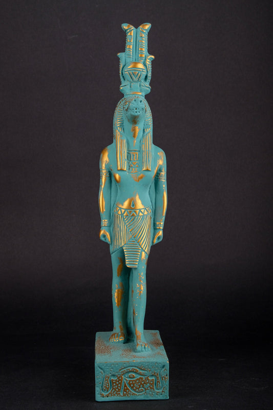 Statue of Egyptian Sobek Nile crocodile symbol of the Nile Sobek (also called Sebek) - Green statue with gold antique color Made in Egypt