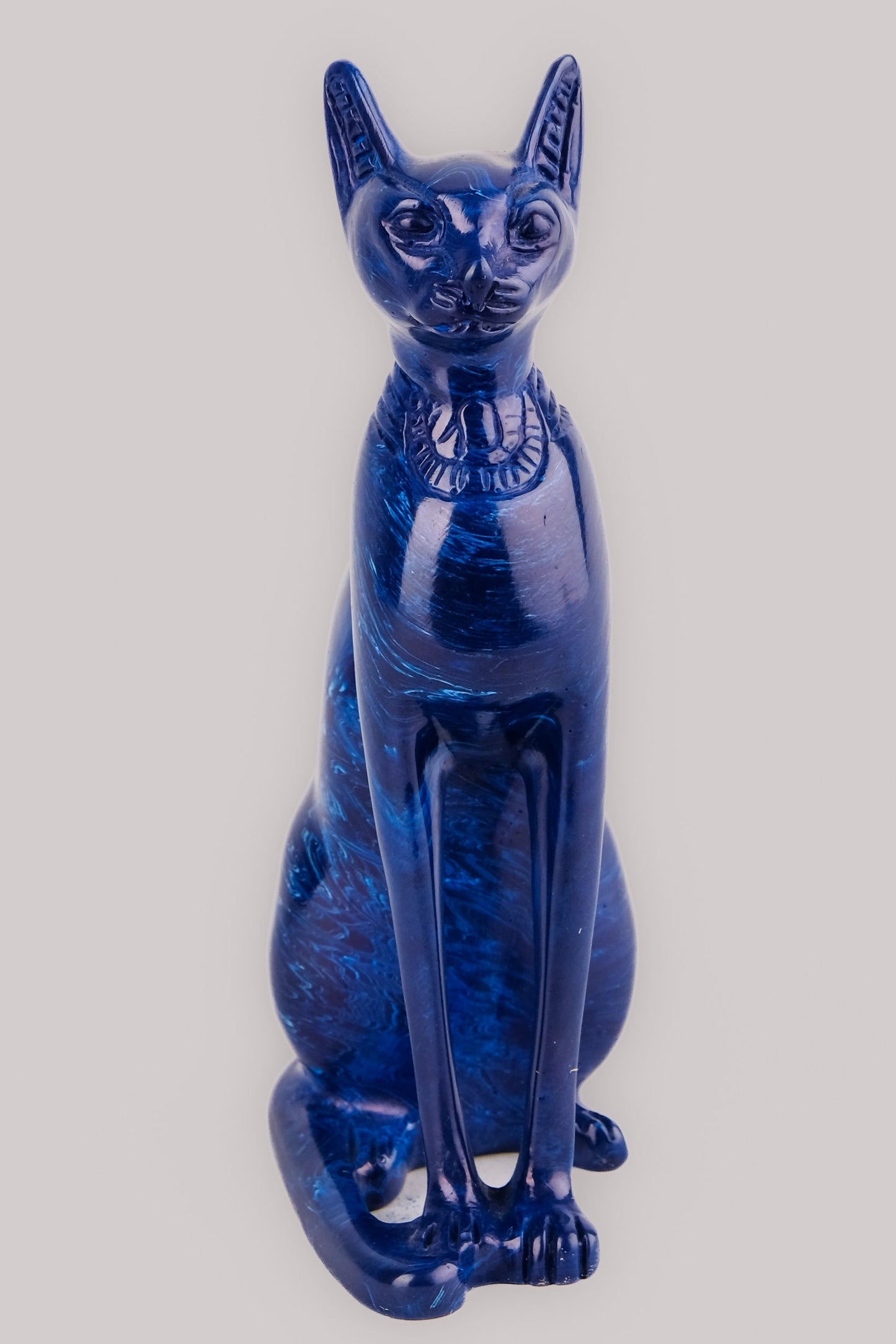 Hand-carved Bastet goddess statue - home decor cat - pharaonic Cat- Egyptian Blue Bastet