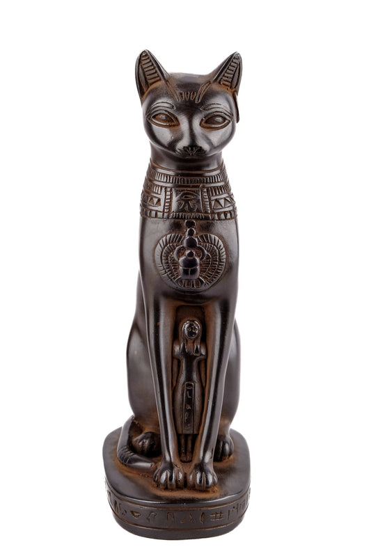 Ancient Egyptian statue of goddess Bastet cat heavy black stone made in Egypt