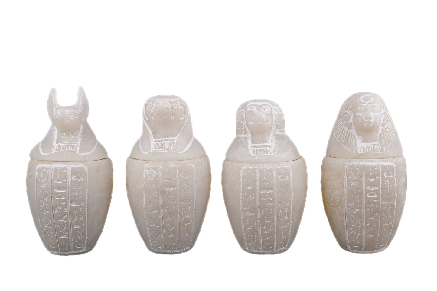 Canopic jars Sons of Horus sculpture Set four Egyptian Art Alabaster stone made in Egypt