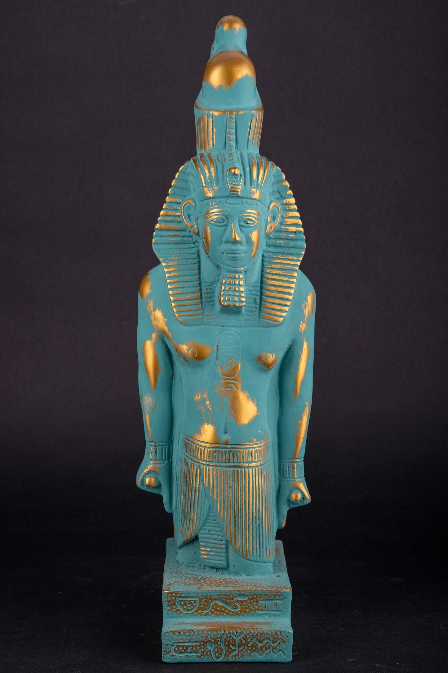 Unique statue of Egyptian Art pharaoh king Ramesses II, heavy stone Sculpture green statue hand painted made in Egypt