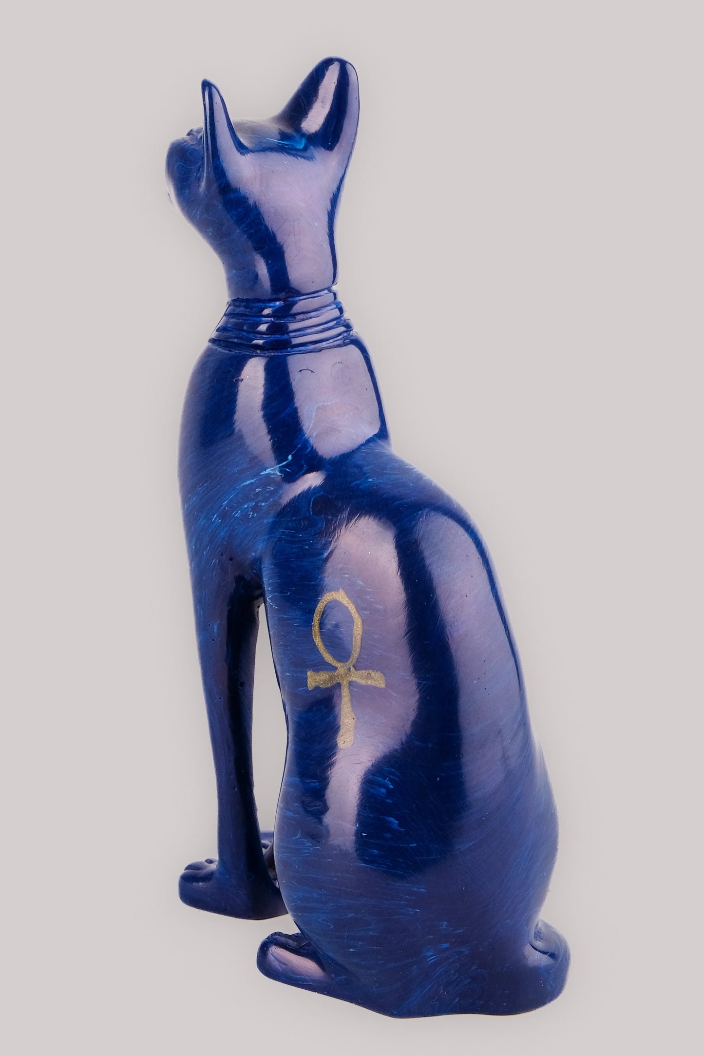 Hand-carved Bastet goddess statue - home decor cat - pharaonic Cat- Egyptian Blue Bastet