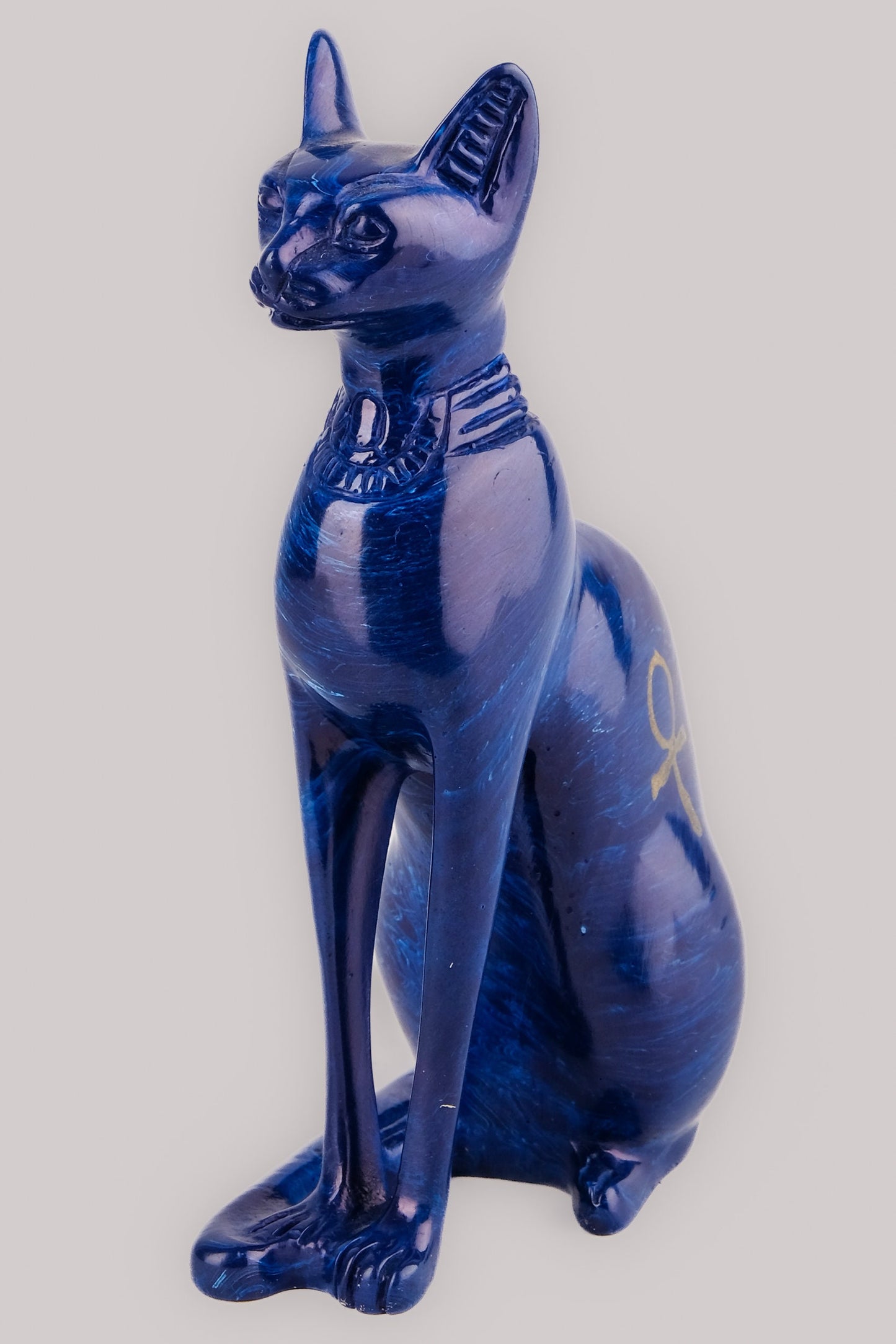 Hand-carved Bastet goddess statue - home decor cat - pharaonic Cat- Egyptian Blue Bastet