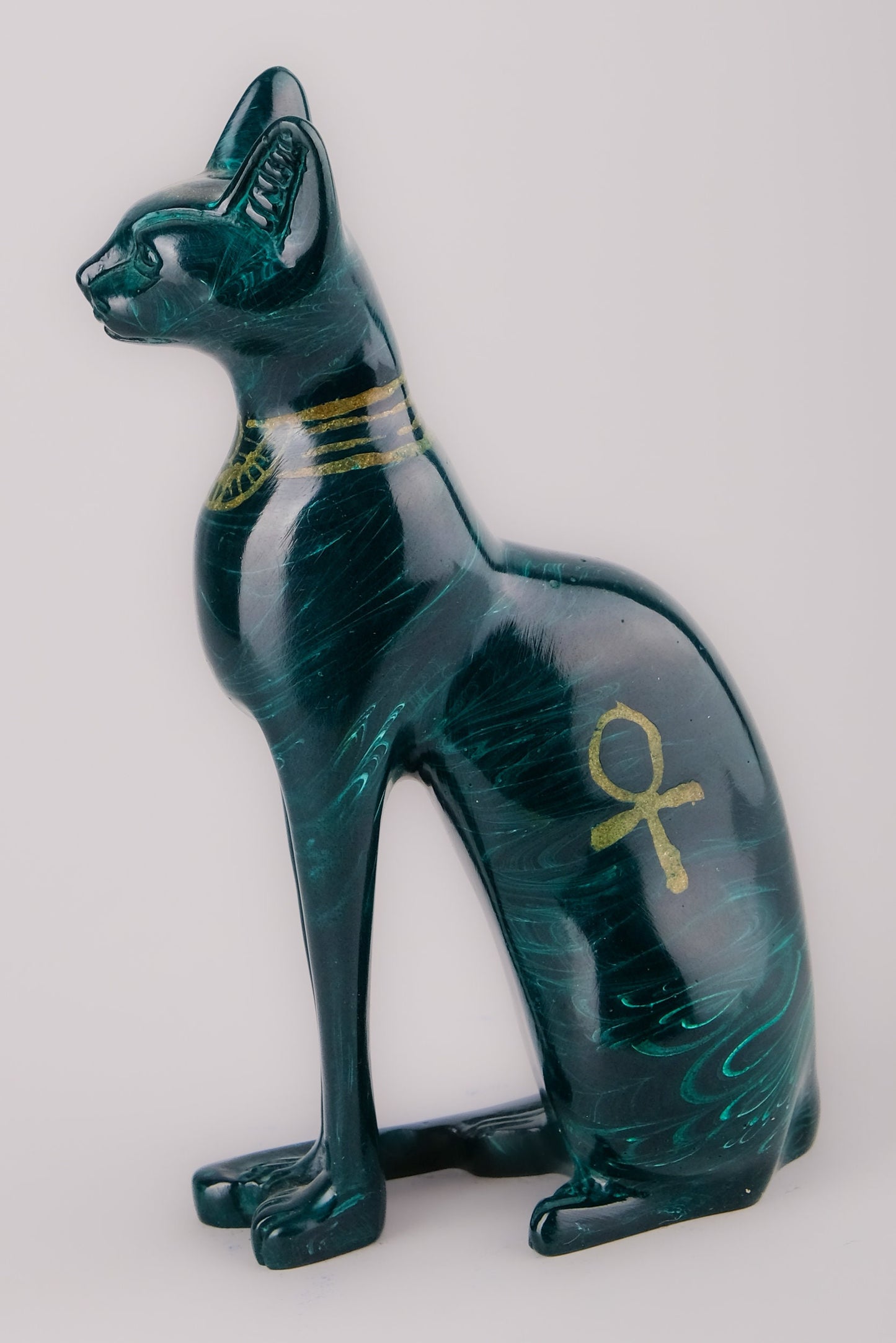 Ancient Egyptian Hand-carved Bastet goddess statue - home decor cat - pharaonic Cat- Egyptian Green Bastet made in Egypt