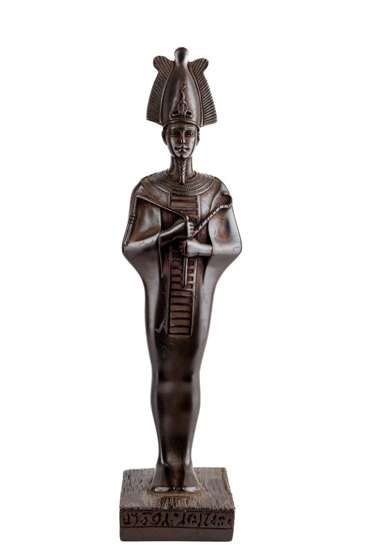 Statue god Osiris lord of the dead made in Egypt. The first one associated with a mummy wrap