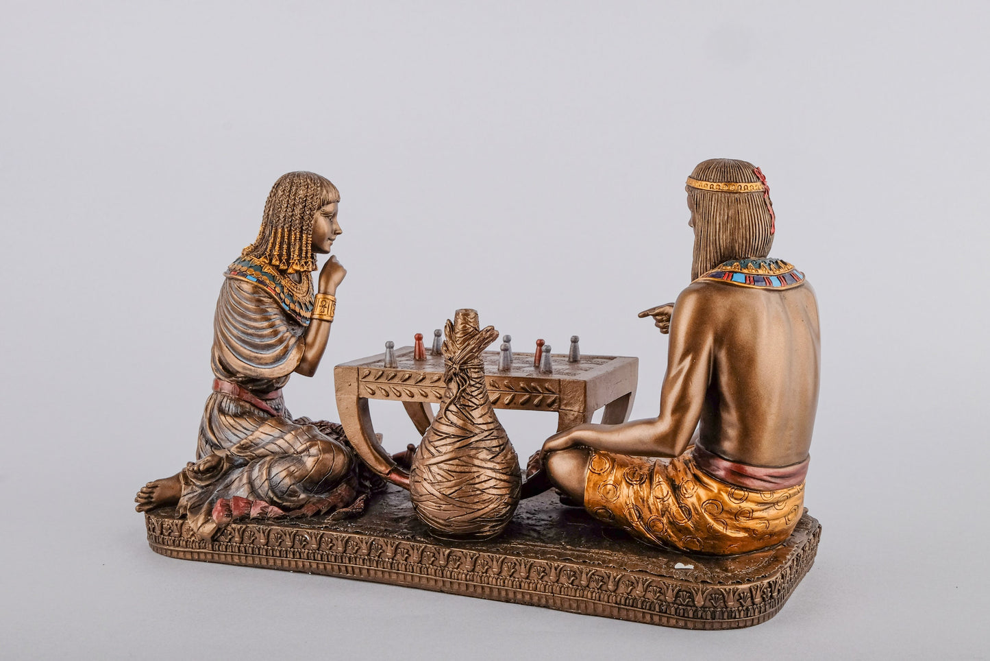 Amazing Maket for ancient pharaohs playing the famous Egyptian game Senet or Senat Sculpture Figure Cold cast Bronze & Resin made in Egypt