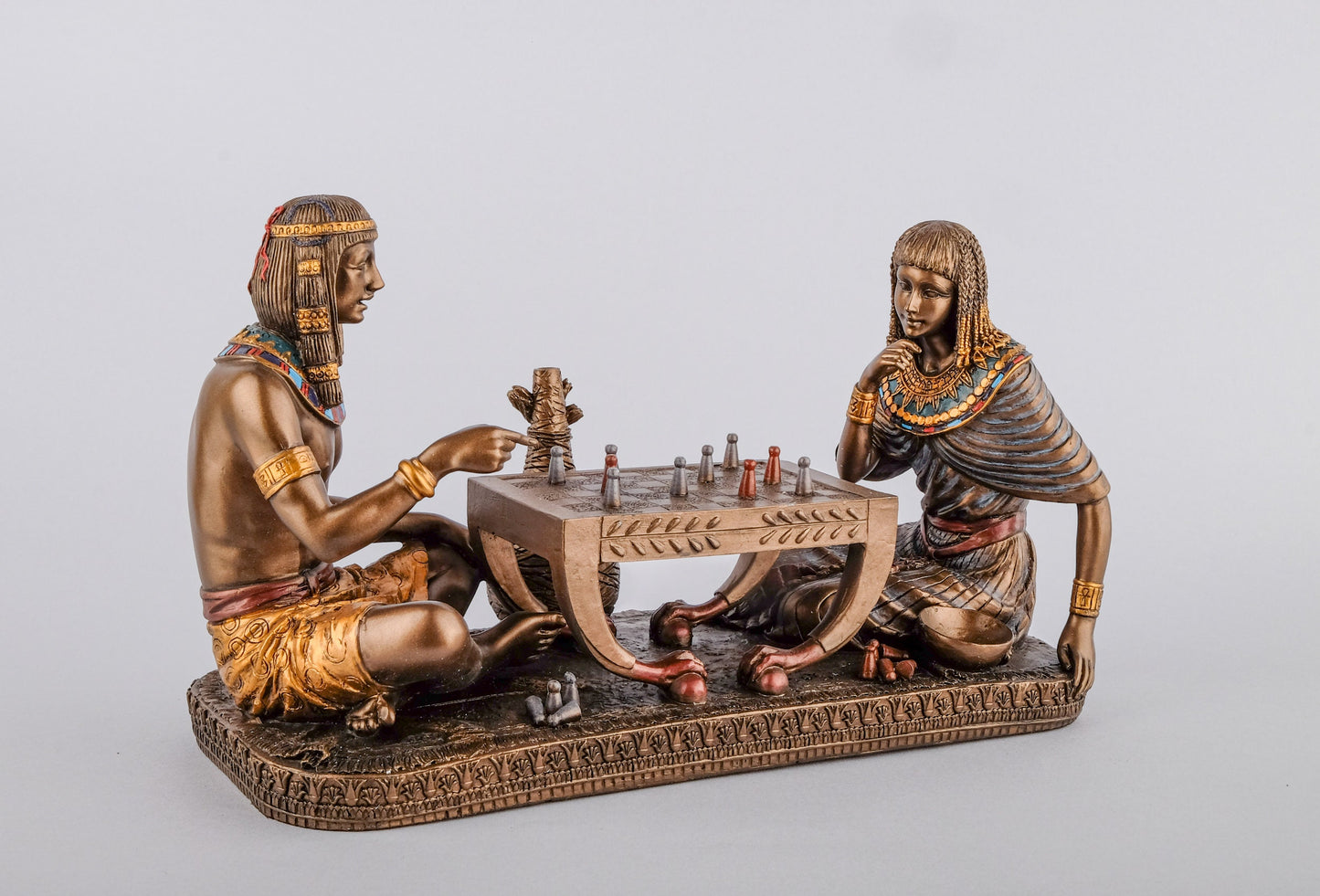 Amazing Maket for ancient pharaohs playing the famous Egyptian game Senet or Senat Sculpture Figure Cold cast Bronze & Resin made in Egypt