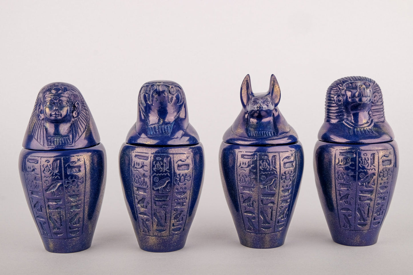 Blue Canopic jars Sons of Horus sculpture Set four Egyptian Art made in Egypt