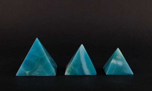 Vintage pyramids of Egypt Set - Set of 3 Pyramid- Egyptian Pyramids - EGYPTIAN Home Decor - Blue Alabaster Stone made in Egypt